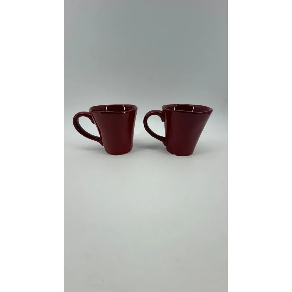 Pier 1 Coffee Mugs Unisex OS Burgundy Elemental Red Glossy Organic Set of 2 Cup